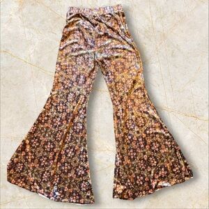 ** Free People Velour Like Print Design Wide Leg Pants